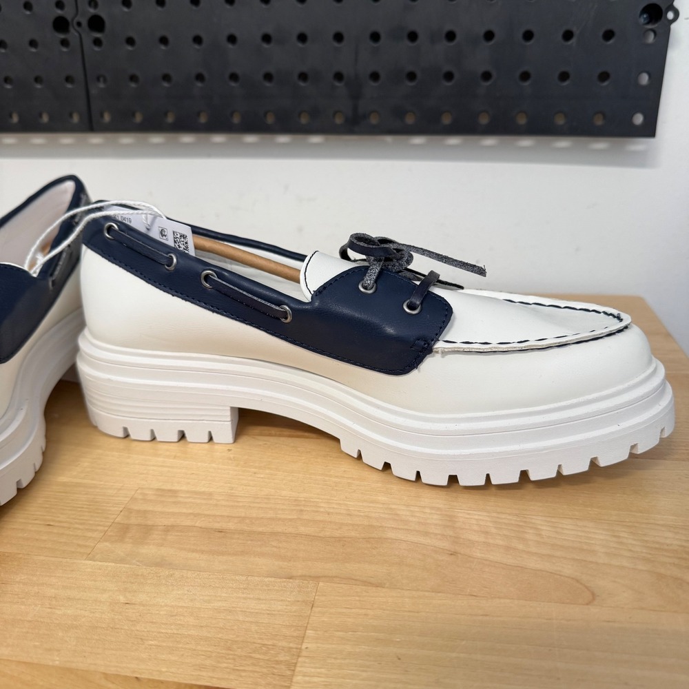 American Eagle Womens Lug Sole Boat Shoes White Navy Blue Chunky Platform Size 8 - Picture 8 of 10